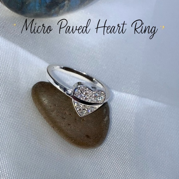 Micro Paved Heart Petite Minimalist Fashion Ring - Picture 1 of 9